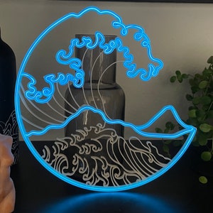 Kanagawa wave neon sign, Mount Fuji custom office wall decor, shelf decoration art, custom neon sign.