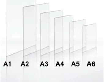 Clear Perspex Acrylic Sheet Glass Custom Cut Size A1 to A6 1mm & 2mm Thickness