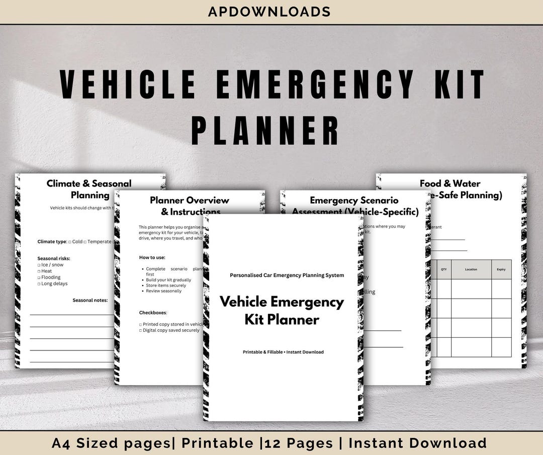 Vehicle Emergency Kit Planner Printable | Road Trip and Breakdown Kit ...