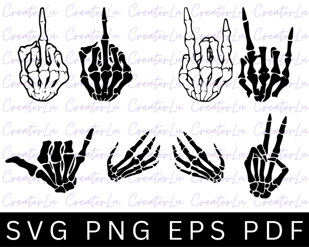 Skeleton Hands Bundle Halloween SVG PNG EPS Skeleton Peace Sign, Middle