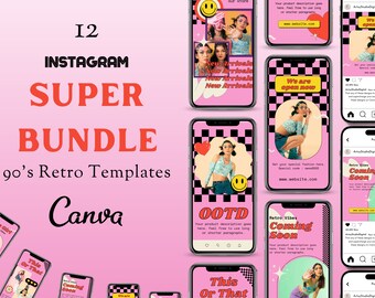Retro Instagram Post Templates | Groovy 90's Instagram Templates | Instagram Bundle | Pink Canva Templates | Templates for Instagram Quotes