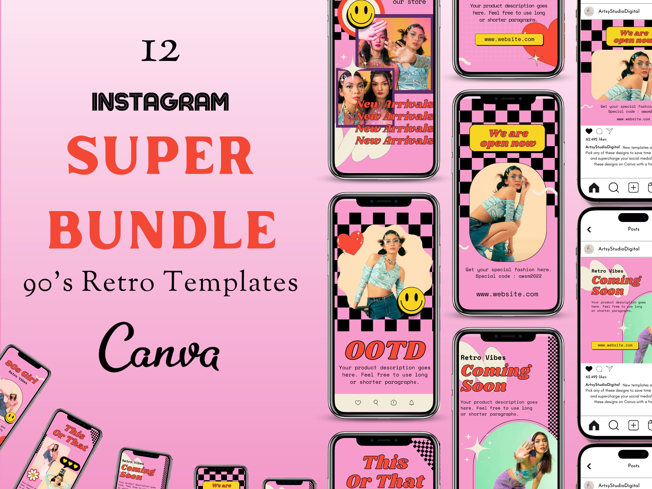 Retro Instagram Post Templates | Groovy 90's Instagram Templates ...