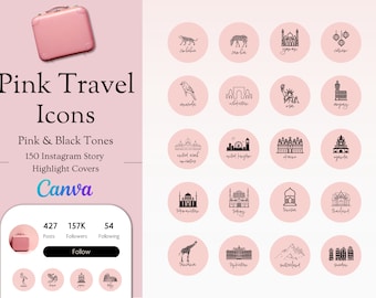 Instagram Highlight Covers, Highlight Covers for Instagram, Instagram Highlight Covers Pink Travel Story Icons, Highlight Instagram Covers