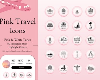 Instagram Highlight Covers, Highlight Covers for Instagram, Instagram Highlight Covers Pink Travel Story Icons, Highlight Instagram Covers
