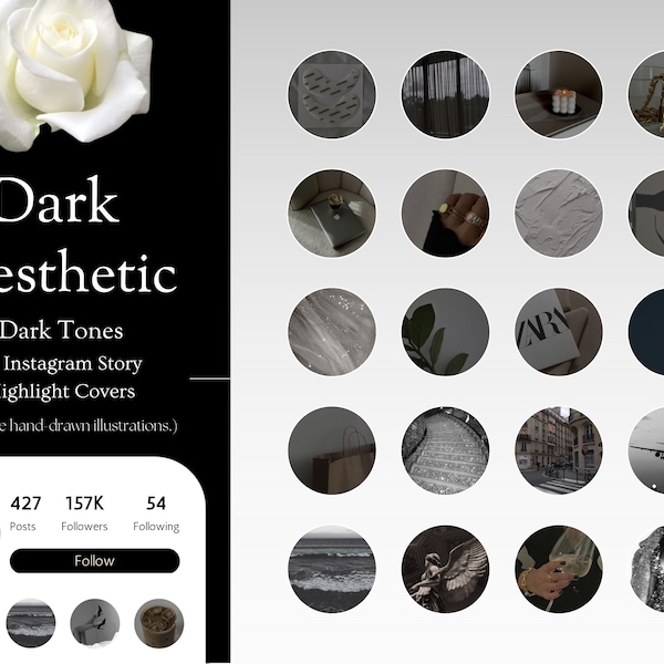 Instagram Highlight Covers for Instagram Minimalist Covers for IG Influencer Icons Dark Aesthetic Social Media Story Highlight Covers Trendy