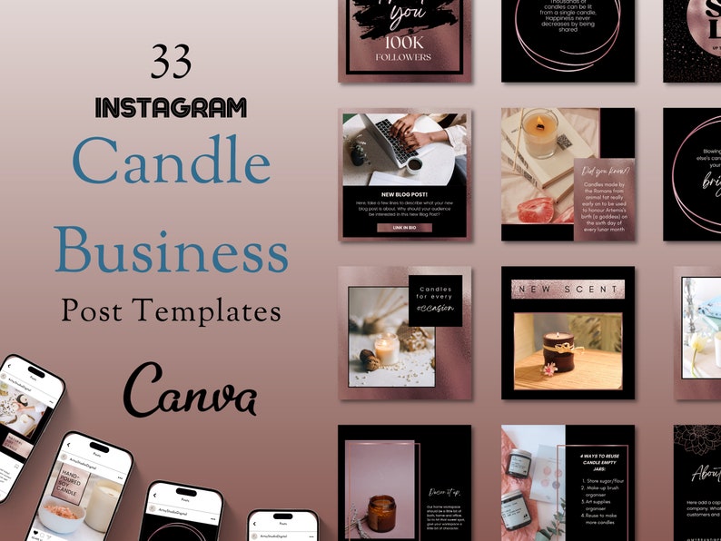 Candle Instagram Post Template Social Media Bundle Candle Businesses