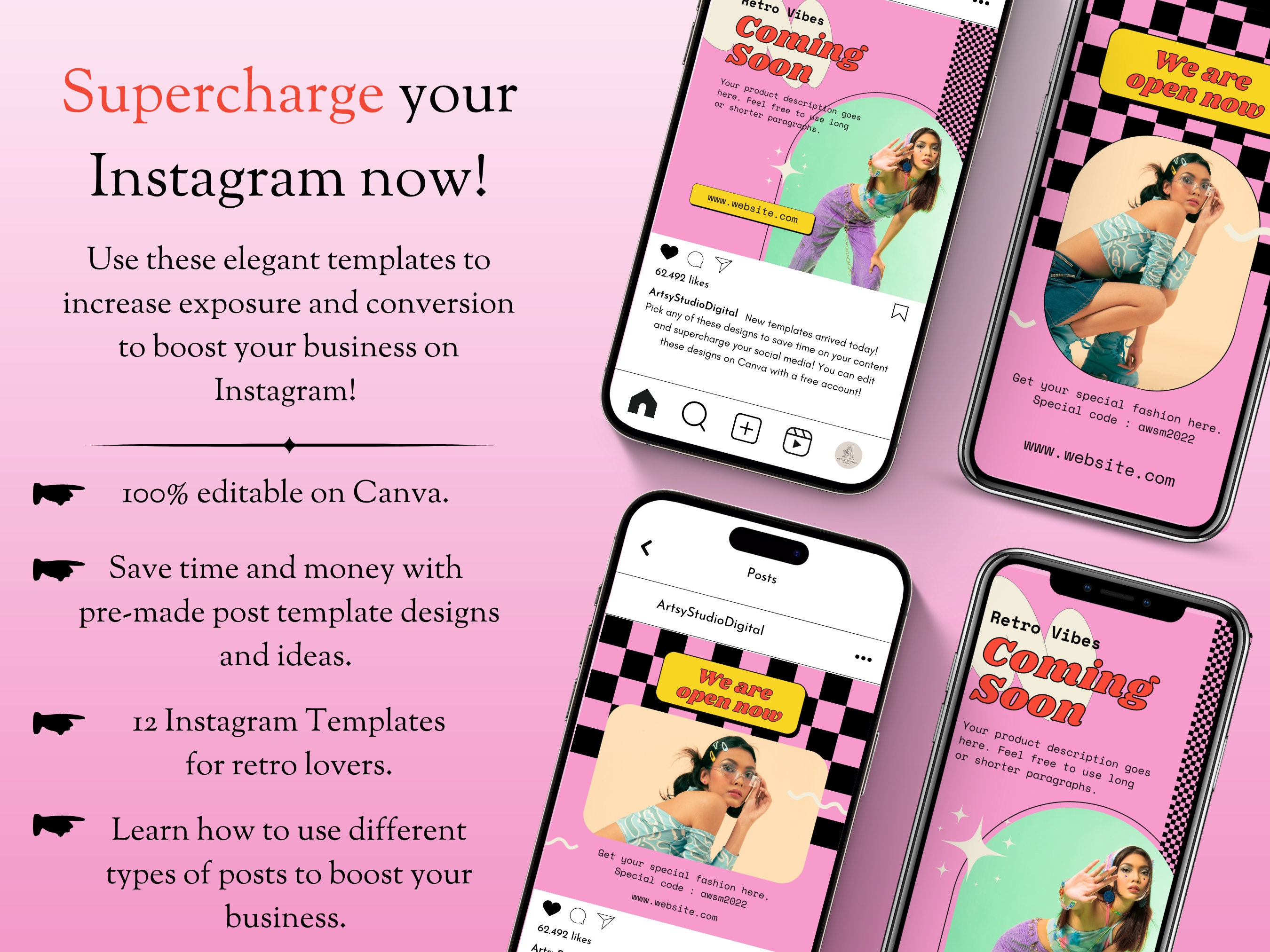 Retro Instagram Post Templates | Groovy 90's Instagram Templates ...
