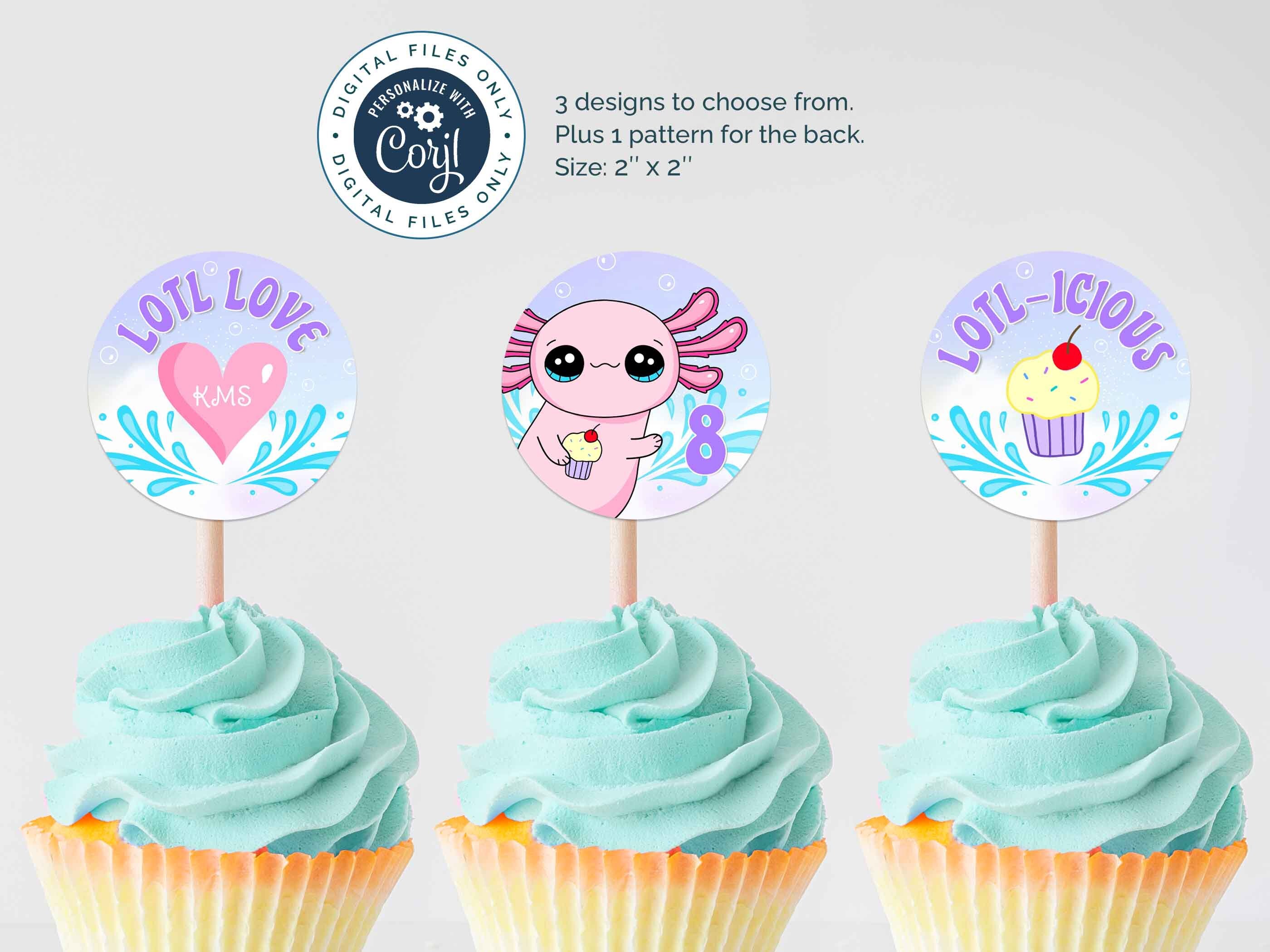 Axolotl Watercolor Cupcake Toppers by KM Studio