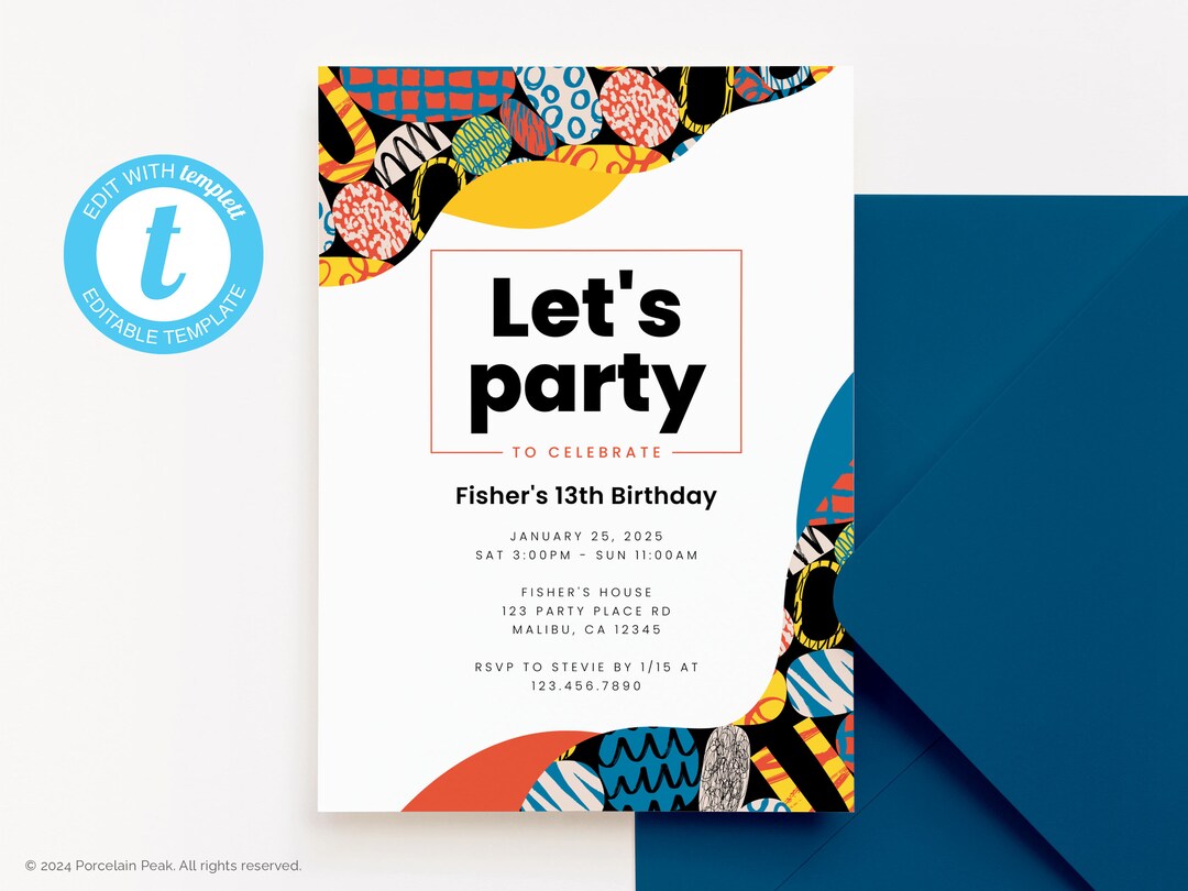 Teen Boy Birthday Invitation, Tween Party Invite, Modern Teen Birthday ...