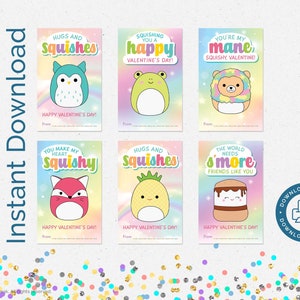 Cartões de Dia dos Namorados Squishmallow, Cartões de Dia dos Namorados Squish para Crianças, Cartões de Dia dos Namorados Escolares para Meninas, Festa em Sala de Aula, Para Imprimir, Download Instantâneo, SQ1