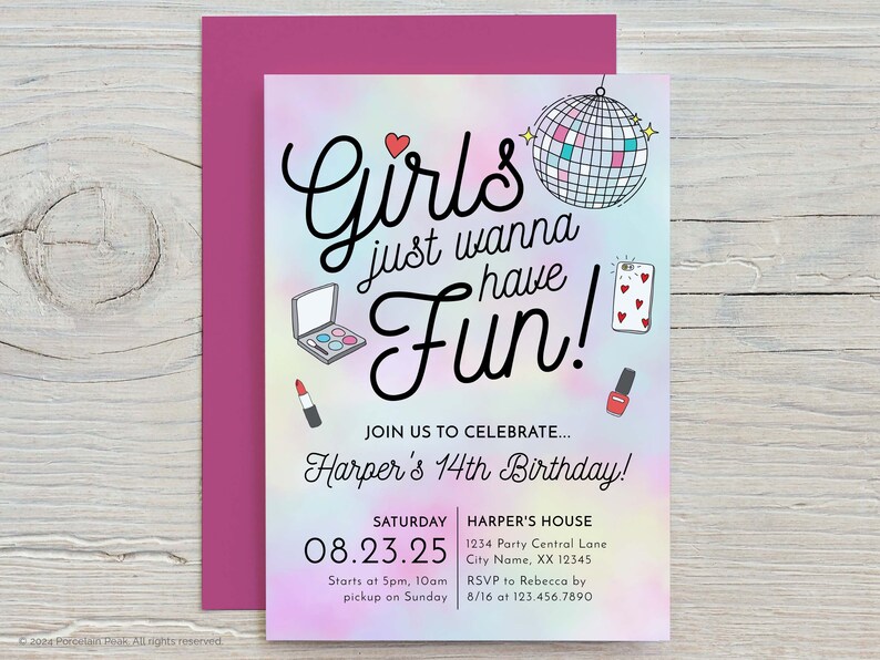 Teen Birthday Party Invitation, Tween Party Invite, Girls Just Wanna ...