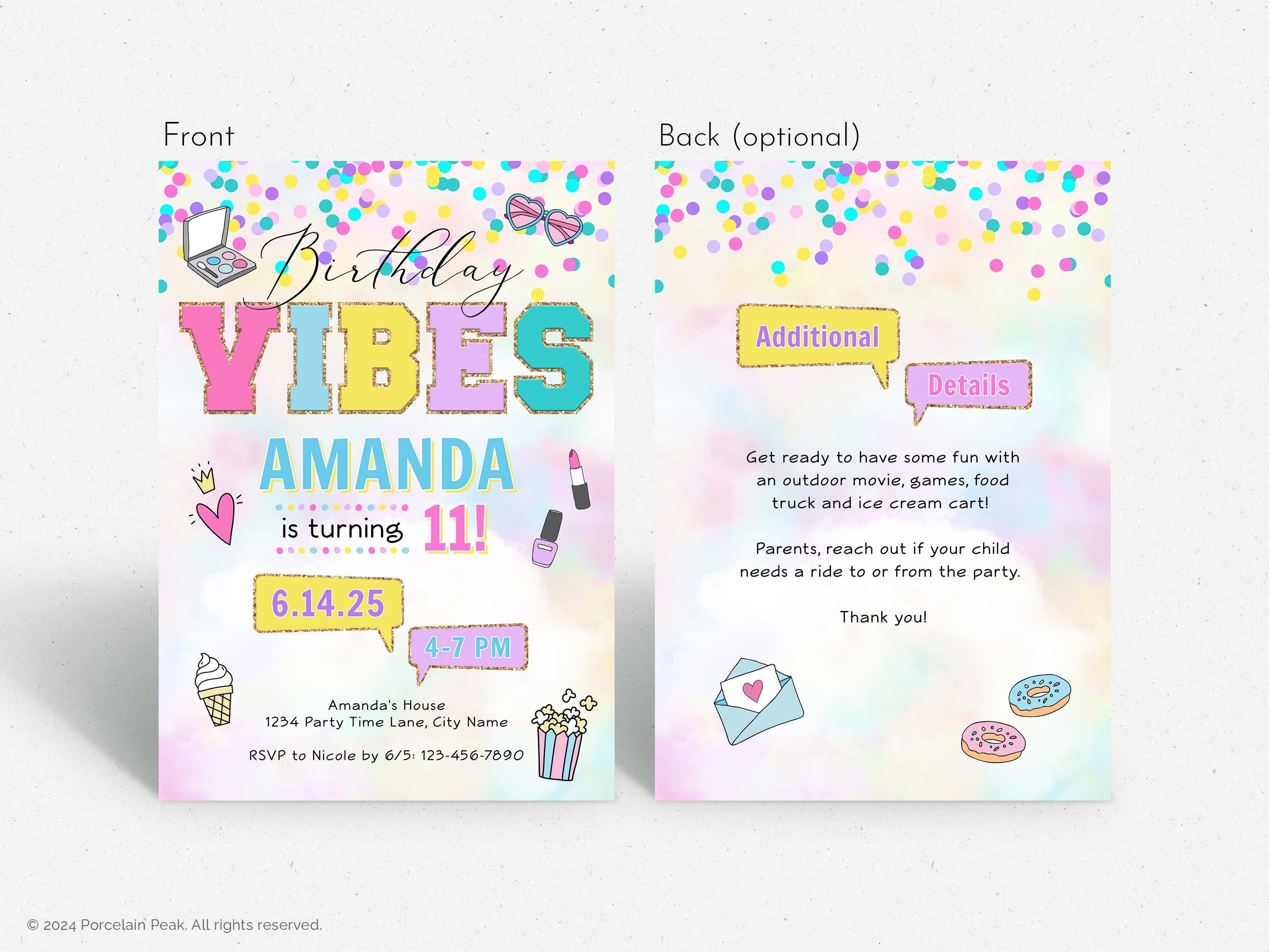 Tween Birthday Invitation, Birthday Vibes Invite, Varsity Patch Text ...