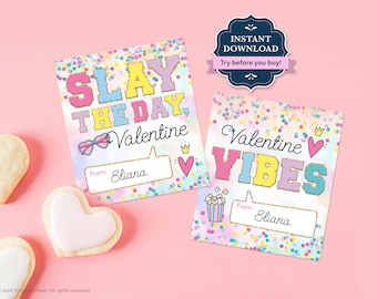 Tween Girl Valentine Cards, Varsity Patch Text, Kids Slang, School Valentine Cards, Slay, Vibes, Printable, Instant Download, VAR