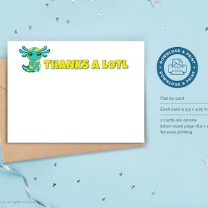 Axolotl Junge Dankeschön-Karte, Dankeschön-Karte für Kinder, niedlich dankt A Lotl, Camo Axolotl, flache A2 Karte, Unterwasser Thema, Sofort Download, AX2