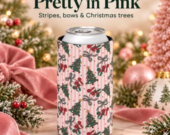 Weihnachtlicher Getränkekühler, rosa Disney-Schleifen und -Bäume, gestreifte Getränkehülle