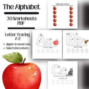 Alphabet Workbook - Letter Tracing & Matching, Preschool, Kindergarten, Toddler, Printable Activity, Homeschool, Worksheets