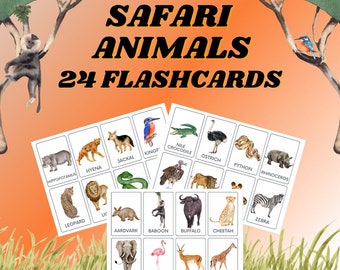 Safari Animals Flashcards, Early Learners, Pre-k, Kindergarten, First Grade, Homeschool, Learning, Education, Printable, Activity, Africa