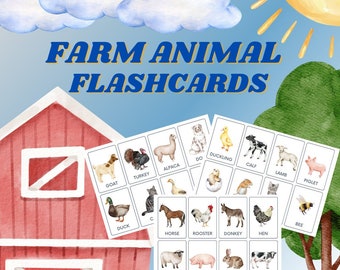 Farm Animal Flashcards, Montessori, Preschool, Early Learner, Printable, Ready to Print, Toddler, Instant Download, Activities, Learning