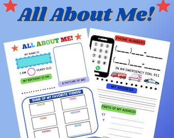 All About Me - Printable Worksheet, Back to School, Kindergarten, Elementary, First Grade, Homeschool, Learning, Life Skills, Address, Fun