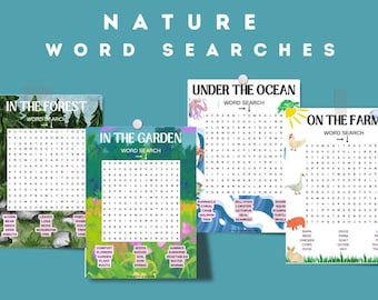 Nature Word Search Bundle, Homeschool, Elementary, Forest, Farm, Ocean, Garden, Printable, First Grade, Second Grade, Third Grade, Worksheet