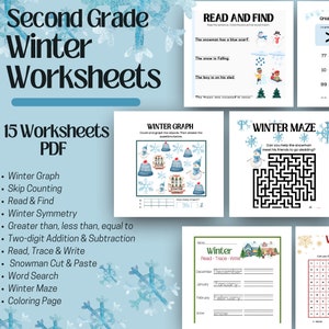 Second Grade Winter Worksheets, Math, Homeschool, Reading, Education, Learning, Writing, Homeschool Curriculum, Workbook, Addition