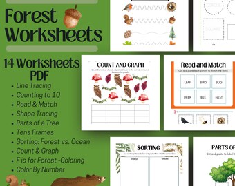 Early Learner Forest Workbook, Worksheets, Preschool, Learning, Kindergarten, Homeschool, Tracing, Matching, Printable Activity, Counting