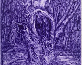 Epping DogMonkey Tree, hand-printed original drypoint etching