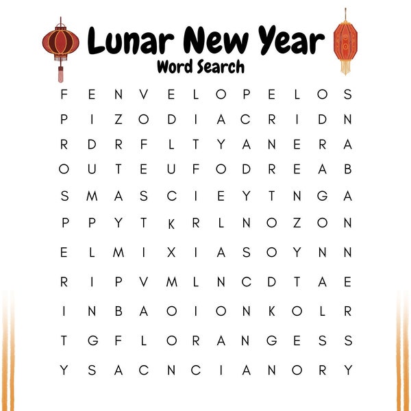 Lunar New Year Word Search, Chinese New Year Word Search