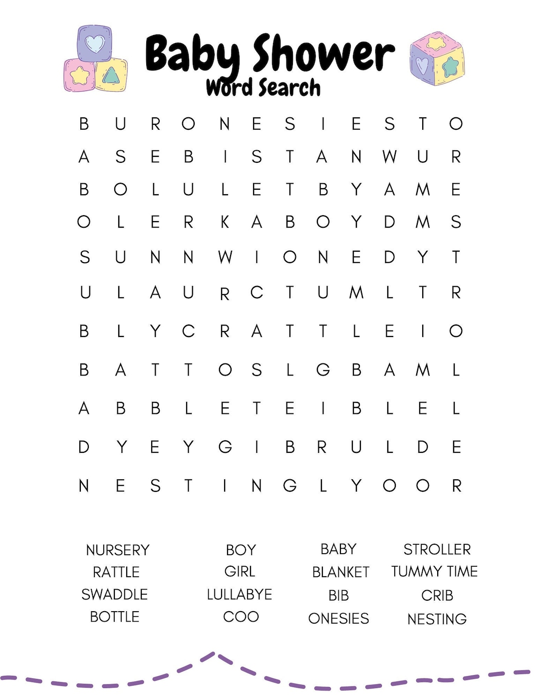 Baby Shower Word Search, Baby Shower Party Game Etsy