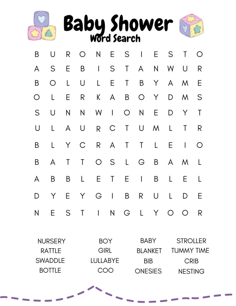 Baby Shower Word Search Baby Shower Party Game Etsy