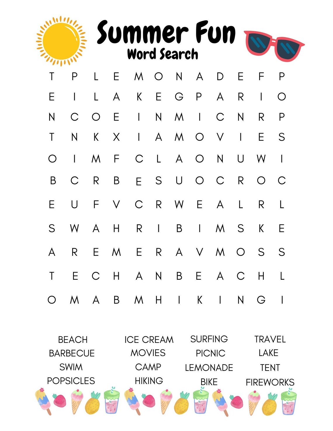 Summer Fun Word Search Summer Word Search Etsy