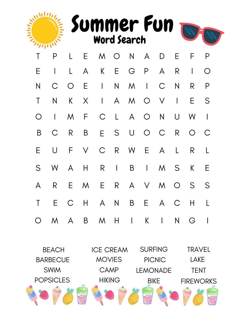 Summer Fun Word Search Summer Word Search Etsy Summer Fun Word Search Summer Word Search Etsy
