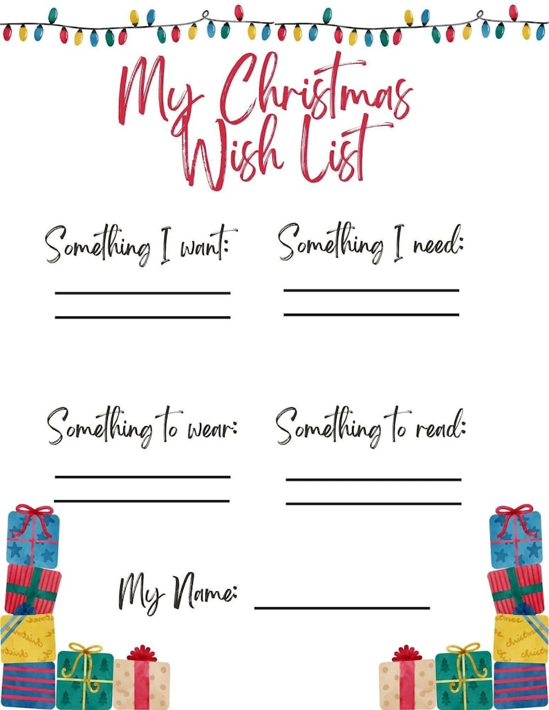 Christmas Wish List (4 Gift Rule) Printable - Etsy
