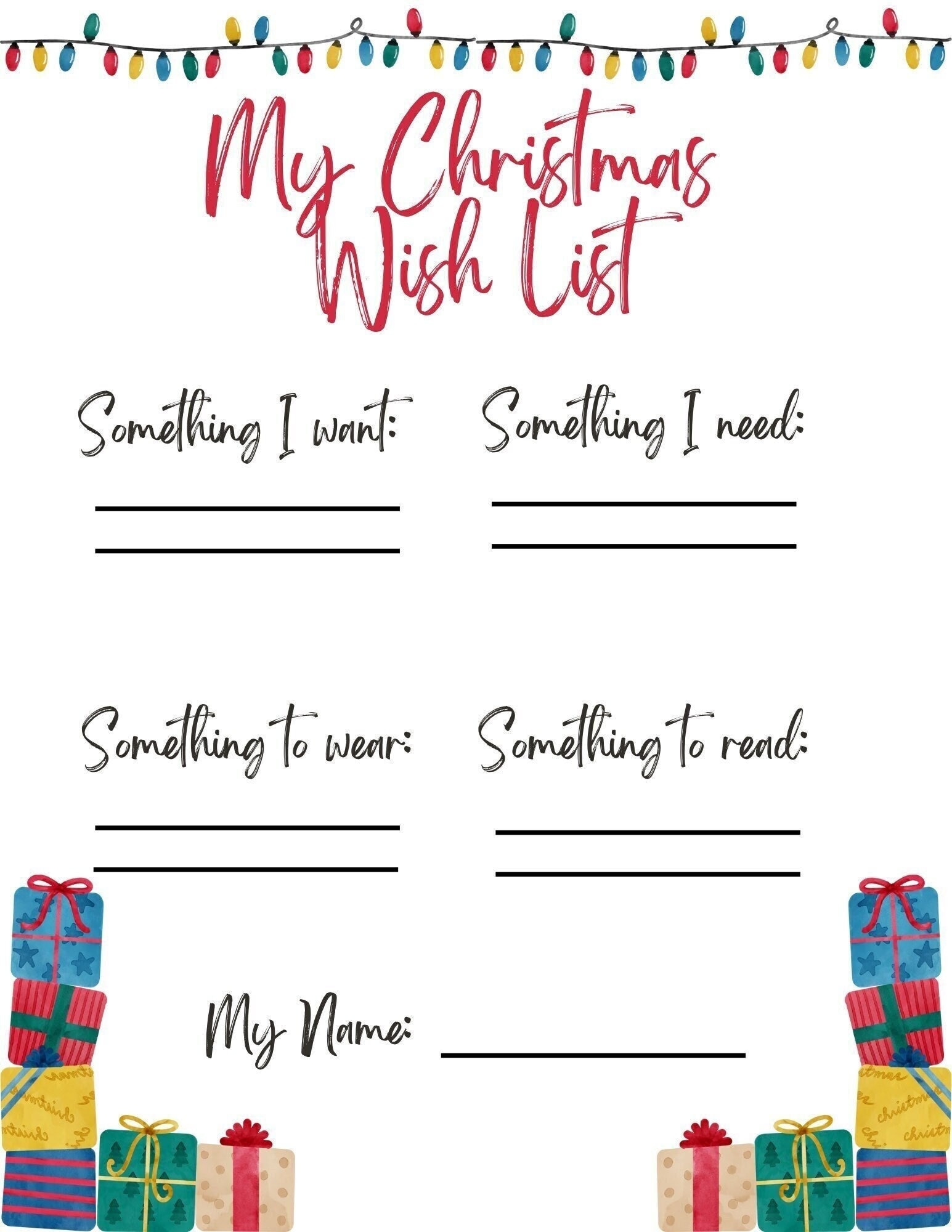 christmas wish list (4 gift rule) printable - etsy uk