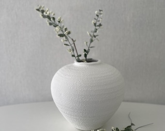 Handcrafted Matt White Ceramic Vase: Rustic Home Decor