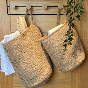 Woven Jute Hanging Basket, Bag,Storage Baskets,Basket with handles, kitchen organiser,hallway storage Solution, Bathroom hanging storage