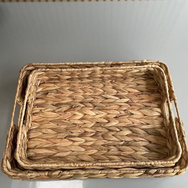 Rectangle Natural Woven Hyacinth Trays, Serving Tray with Handles, Decorative Trays, kitchen,Breakfast Trays, gift