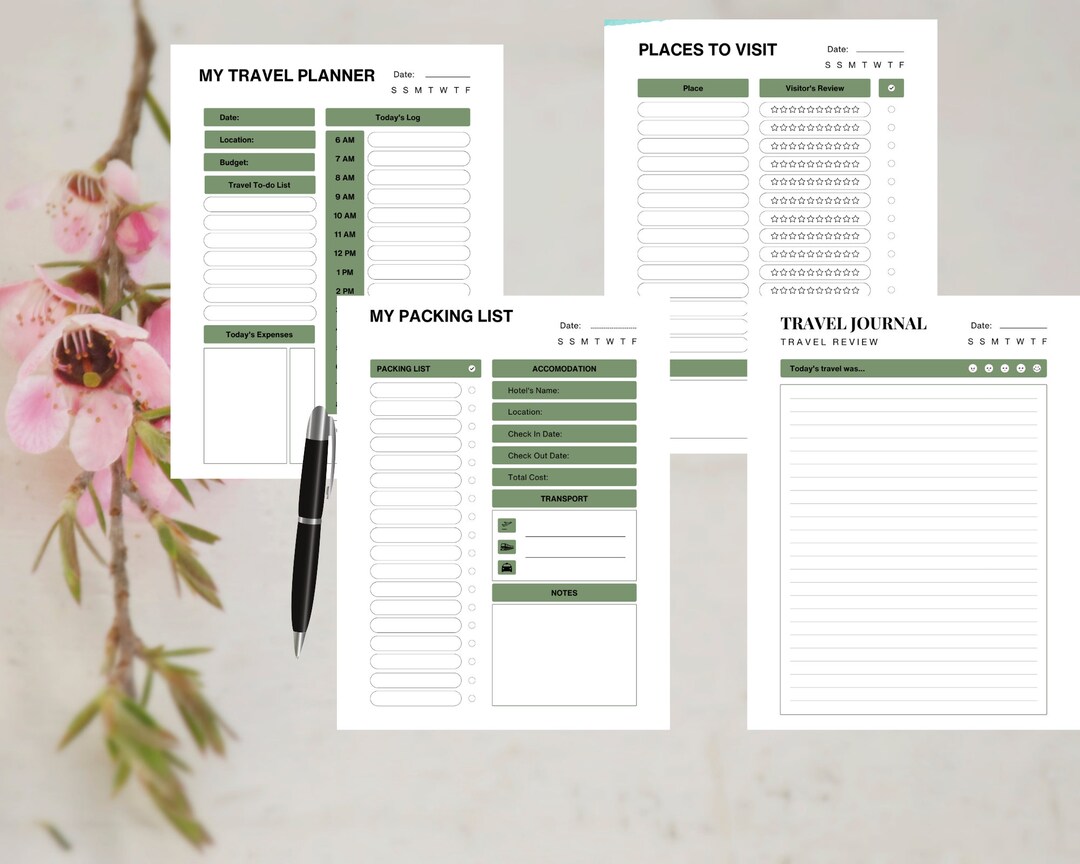 Travel Planner Printable, Travel Journal, Packing List, Places to Visit ...