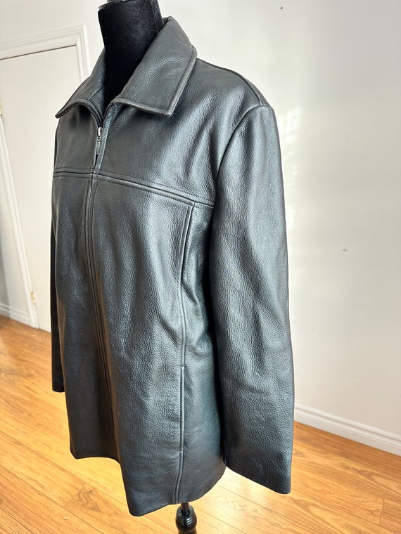 Vintage black leather coat, retro genuine leather… - image 3