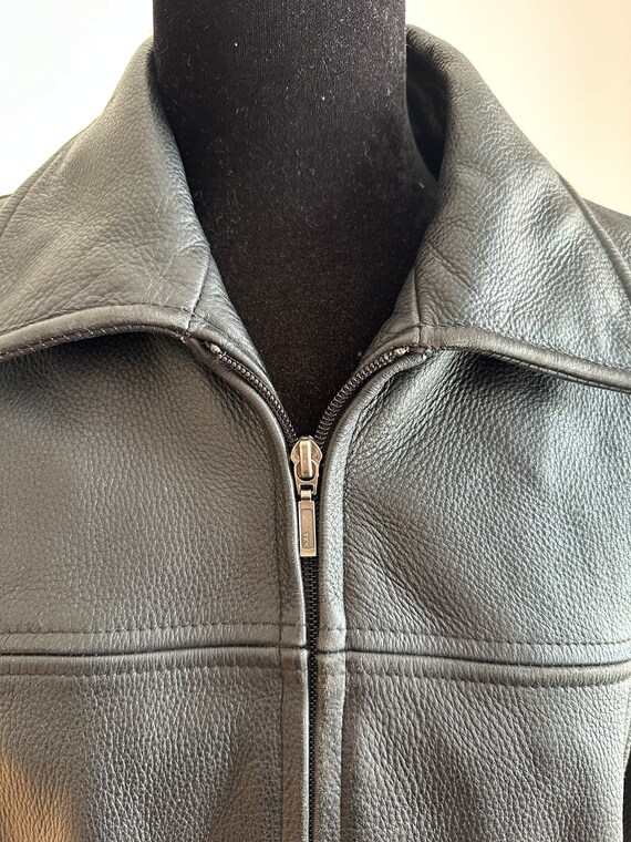 Vintage black leather coat, retro genuine leather… - image 4