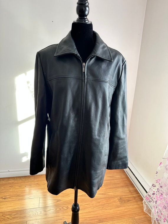 Vintage black leather coat, retro genuine leather… - image 1