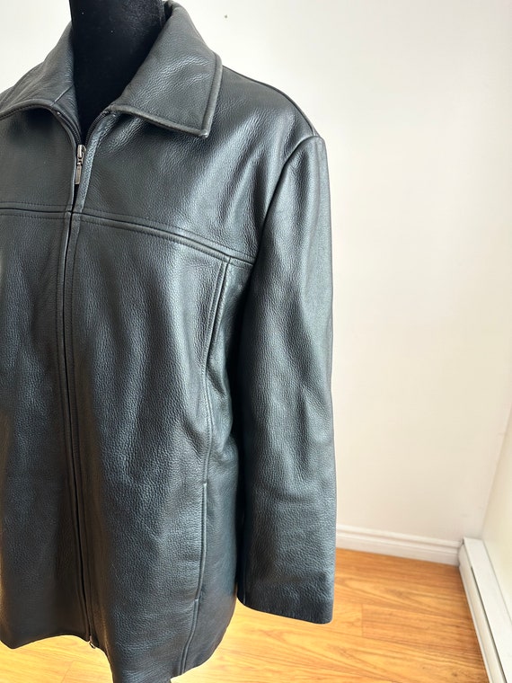 Vintage black leather coat, retro genuine leather… - image 2