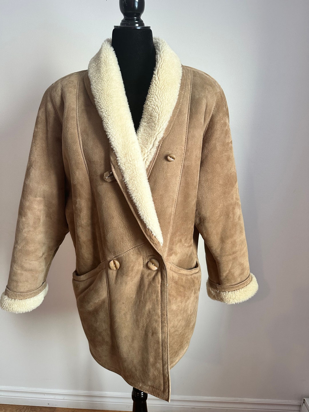 Vintage Beige Shearling Jacket Woman Suede Shearling Coat Etsy