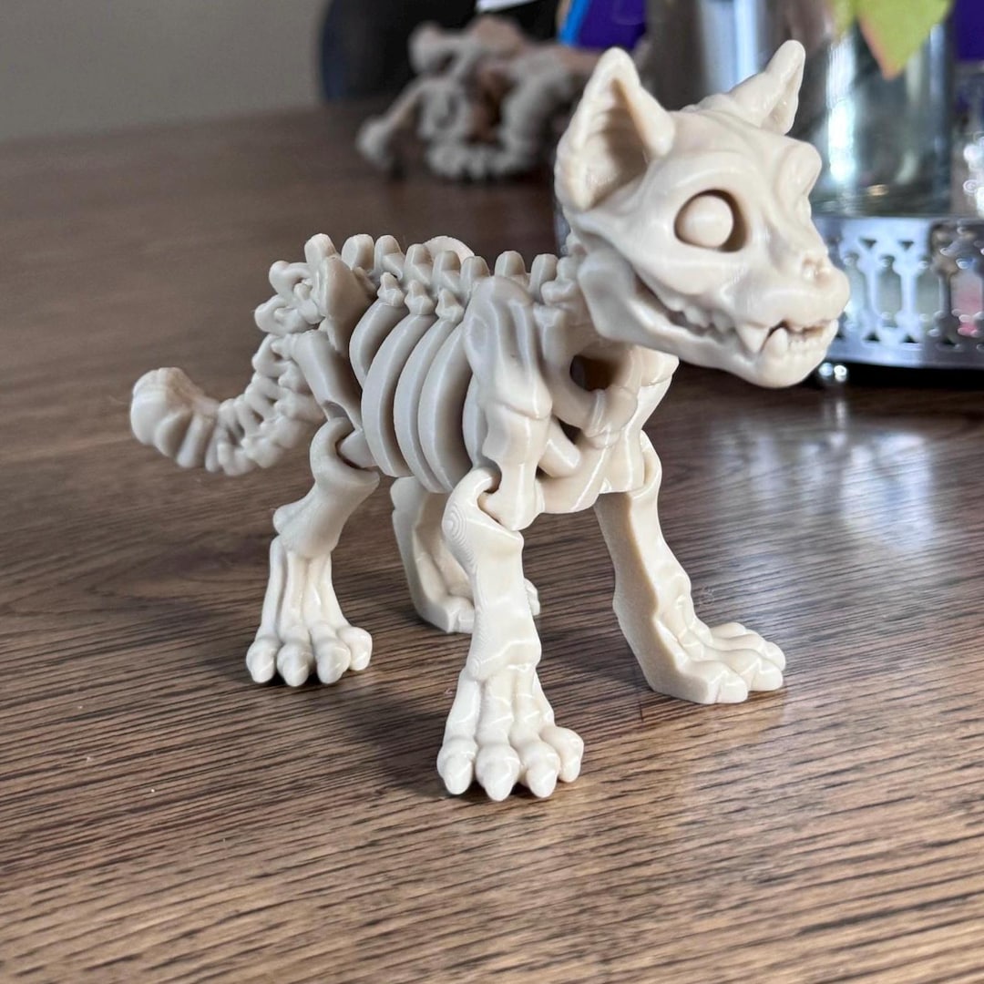 Skeleton Animal Figurines - 3D Printed Halloween Decor for Dog, Cat ...