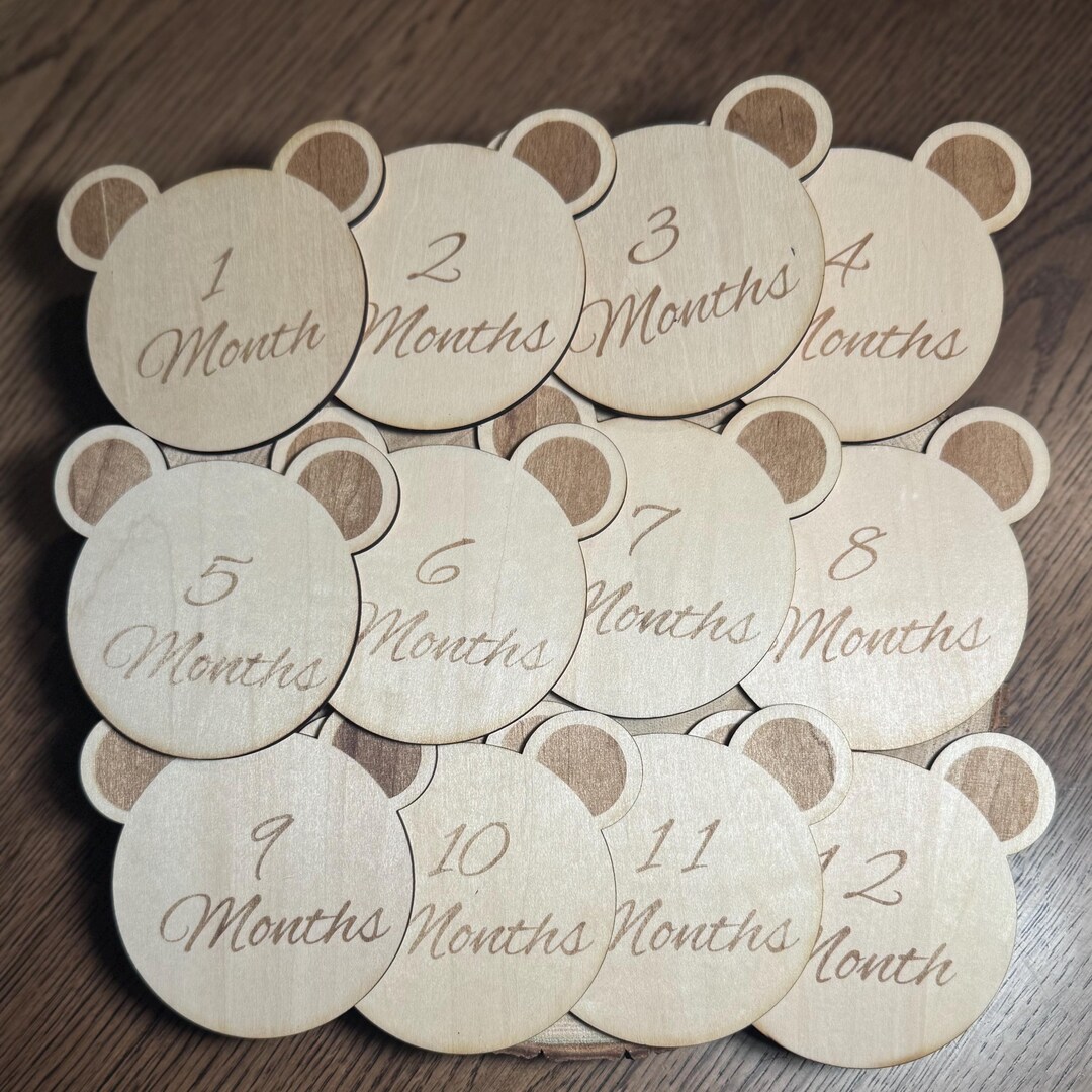 Teddy Bear Baby Milestone Discs Wooden Newborn Photo Props Custom Birth ...