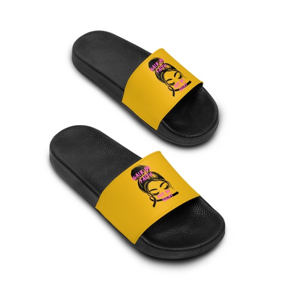 Breast Cancer Awareness Sandals Cancer Slides in Yellow Faith Over Fear Gift for Her Shoes for Women Etsy UK