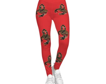 Scorpio birthday leggings, red leggings, scorpio leggings, birthday leggings, scorpion tights, red leggings with scorpion , gift for her