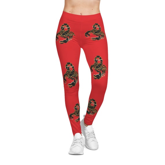 Scorpio Birthday Leggings, Red Leggings, Scorpio Leggings, Birthday Leggings,  Scorpion Tights, Red Leggings With Scorpion , Gift for Her 