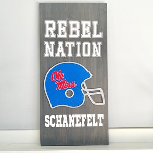 Personalized Original Handmade Custom Football Team Wall Sign | Mississippi Ole Miss Helmet | Football Player Decor
