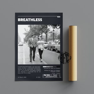 Breathless Retro Vintage Poster | Minimalist Movie Poster | Retro Vintage Art Print | Wall Art | Home Decor